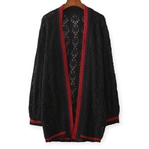 Black and Red Open Knit Women's Sweater